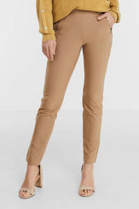 Camelkleurige dames gardeur slim fit pantalon Zene28 van polyamide met regular waist en elastische tailleband