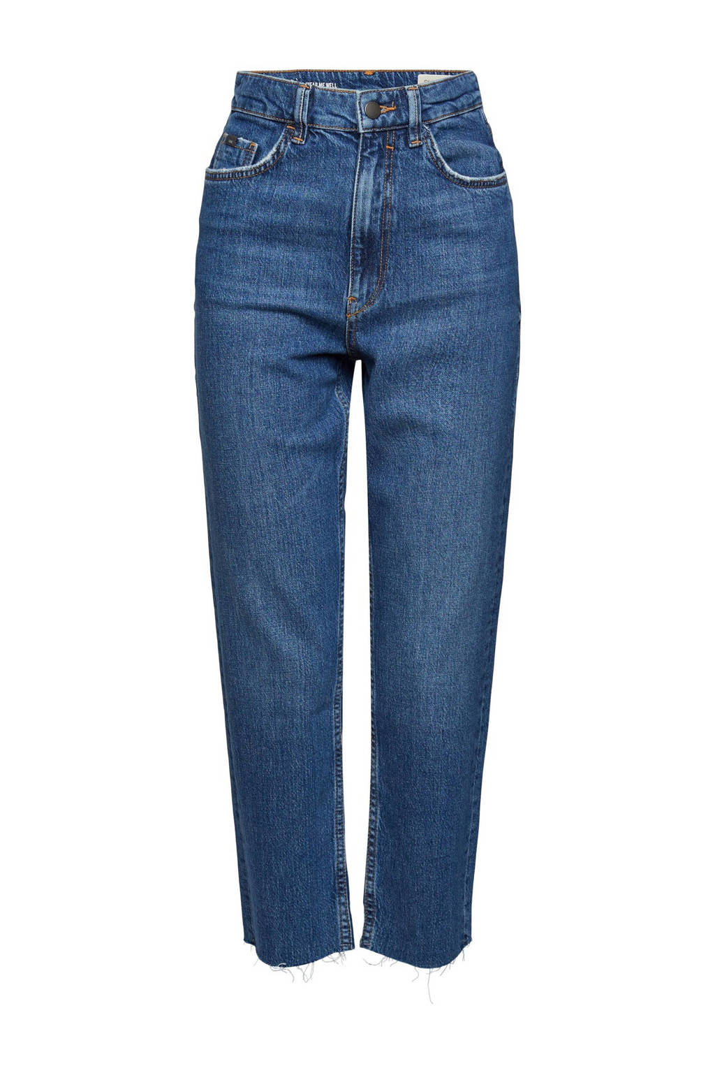 edc Women cropped high waist straight fit jeans blue dark wash