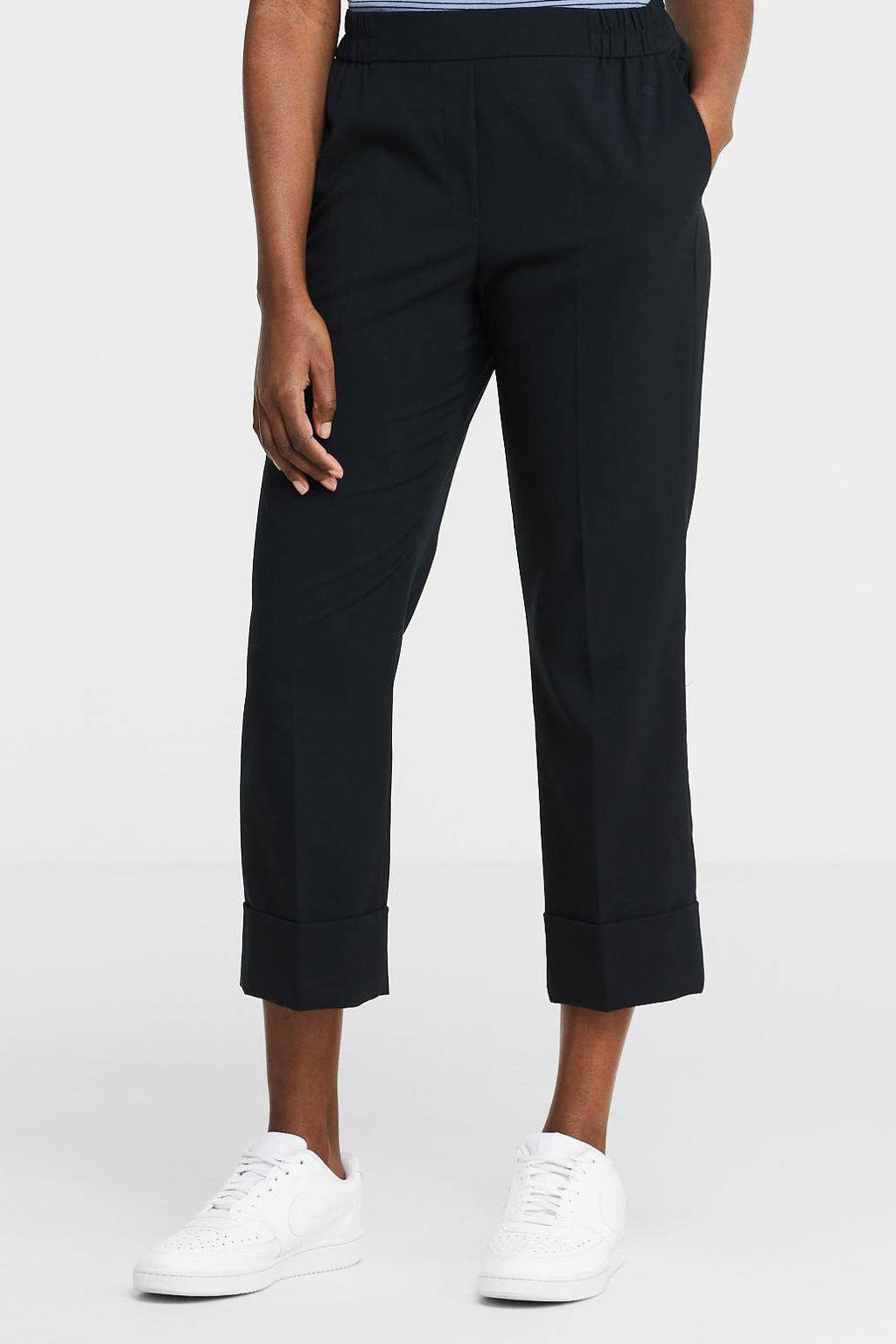 ESPRIT Women Casual cropped straight fit broek van gerecycled polyester zwart