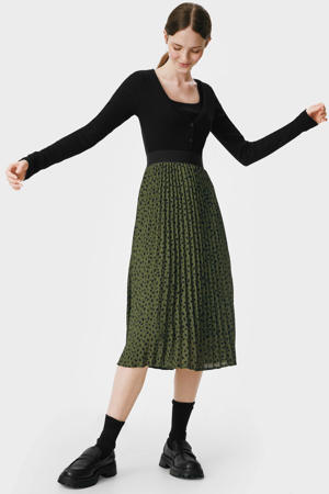 semi-transparante rok met all over print groen/zwart