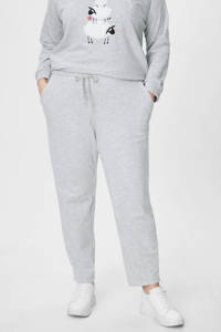 Lichtgrijze dames C&A XL gemêleerde straight fit sweatpants van gerecycled polyester met elastische tailleband met koord