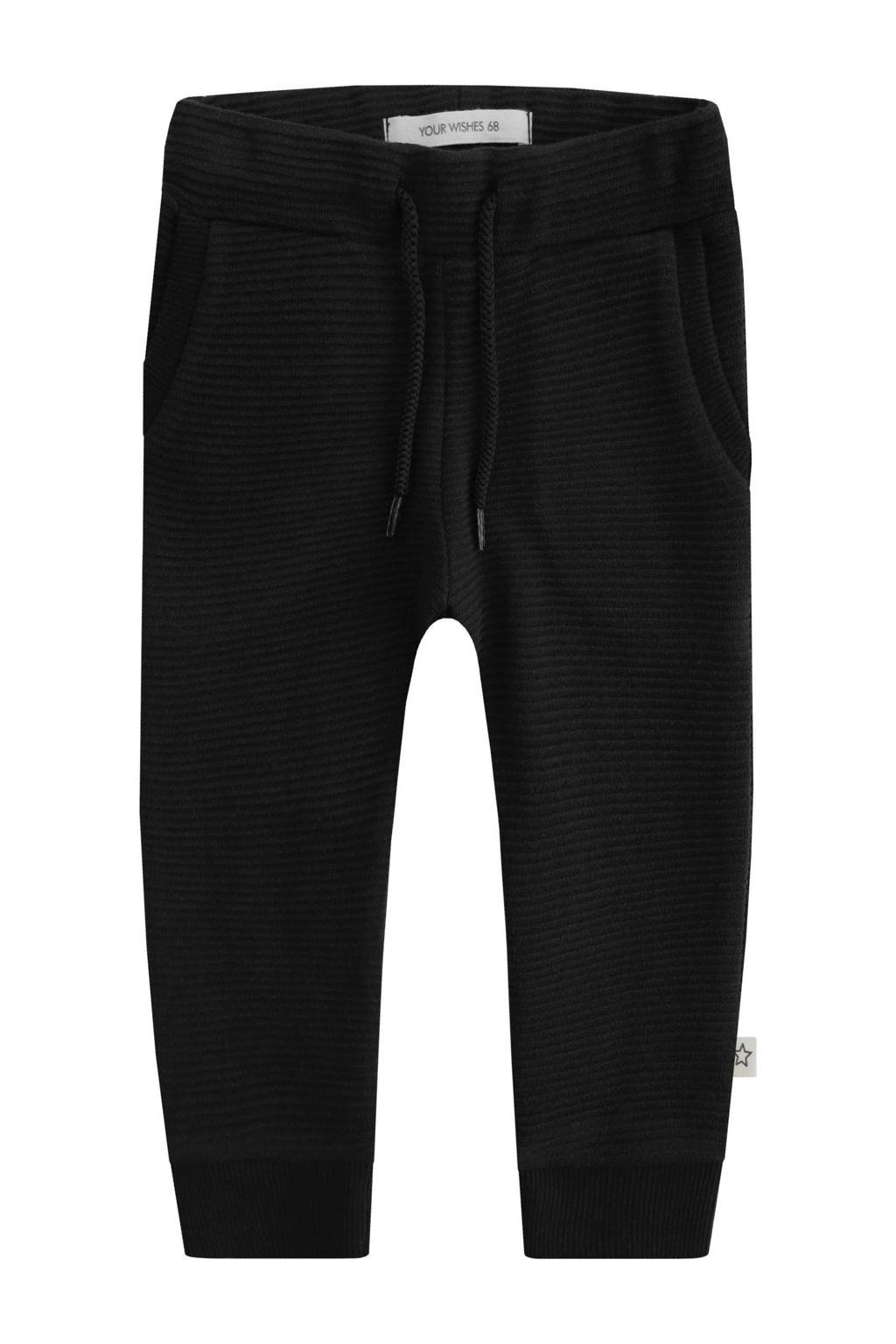 Zwarte jongens Your Wishes regular fit broek Nout van stretchkatoen met elastische tailleband met koord
