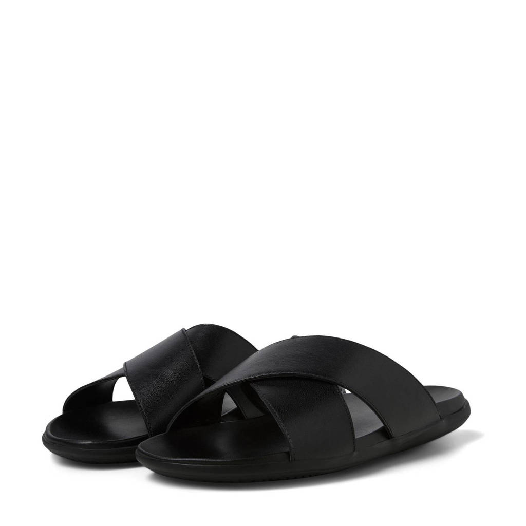 JACK JONES JFWTOMMY leren slippers zwart wehkamp
