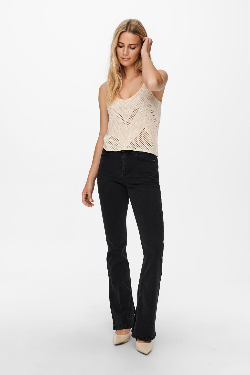 Antiek cremewit dames JDY top van acryl met effen, V-hals en gebreide details