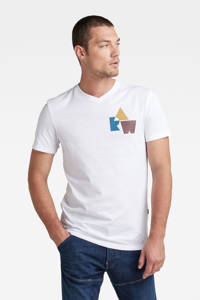 Witte heren G-Star RAW T-shirt van biologisch katoen met korte mouwen en V-hals