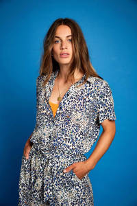 Anna Blue by Anna van Toor blouse met all over print wit/blauw/beige