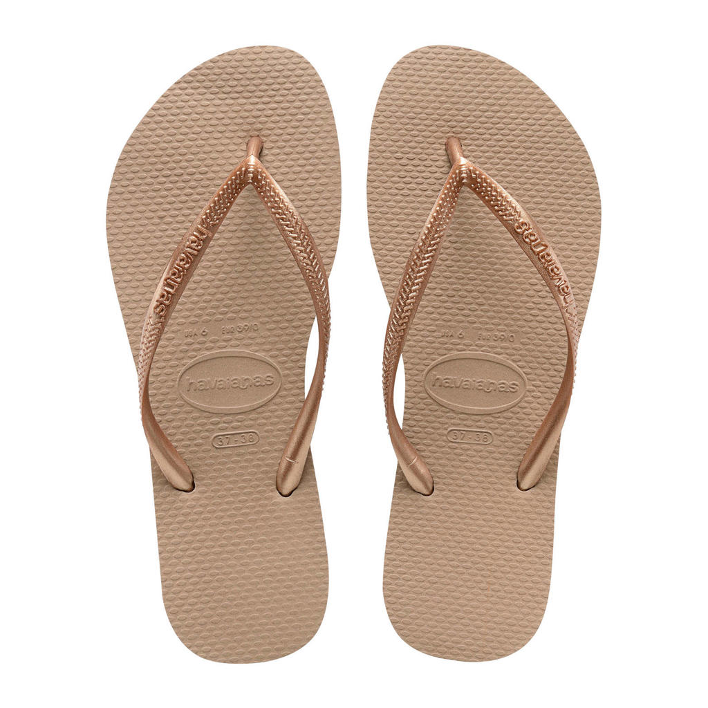 Roségouden dames Havaianas Slim teenslippers goud van pvc/rubber