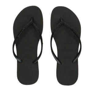 Slim Sparkle II teenslippers met glitters zwart