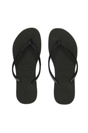 Slim Sparkle II teenslippers met glitters zwart
