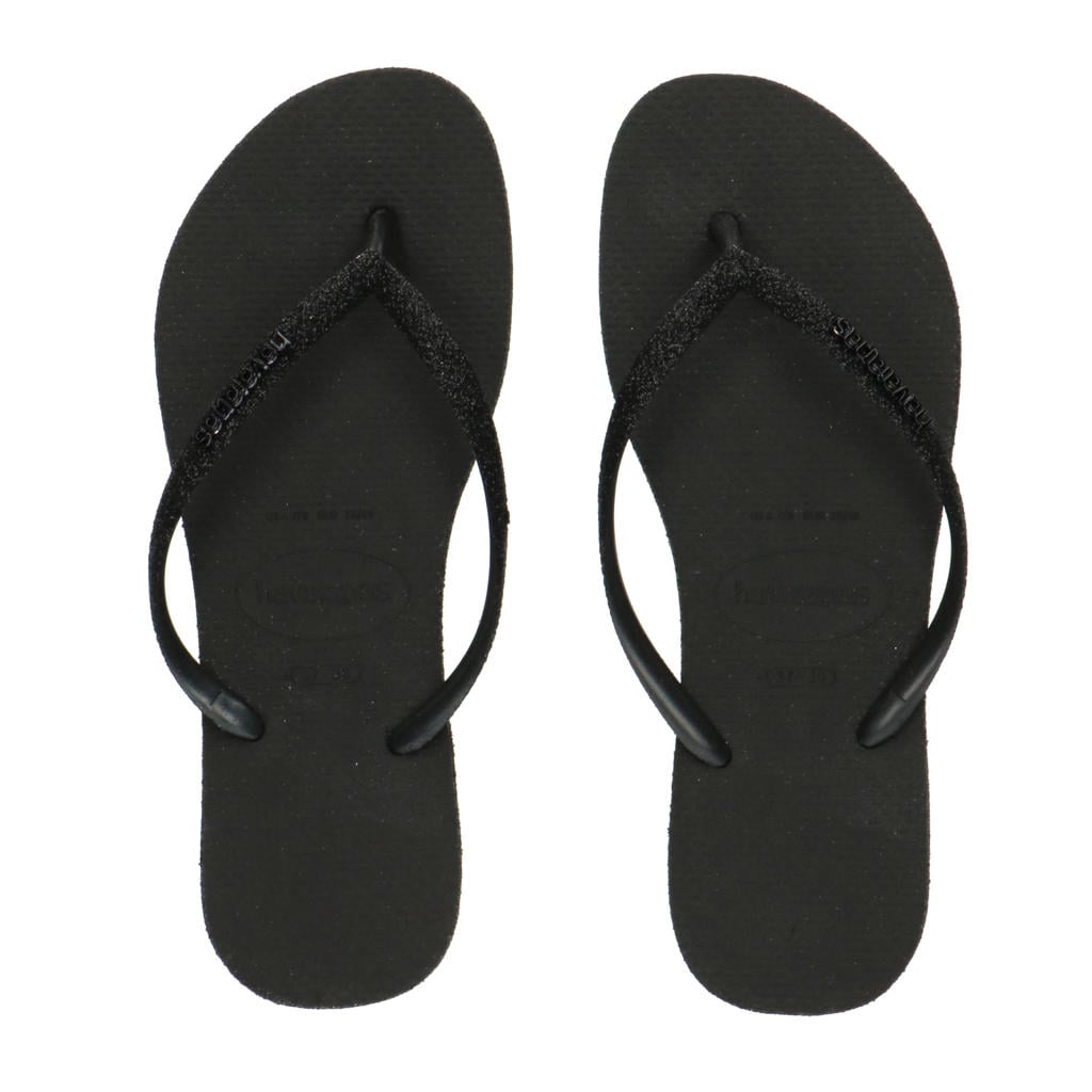 Zwarte dames Havaianas Slim Sparkle II teenslippers met glitters van rubber/voering: rubber