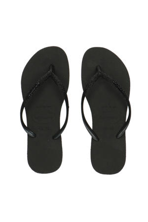 Slim Sparkle II teenslippers met glitters zwart