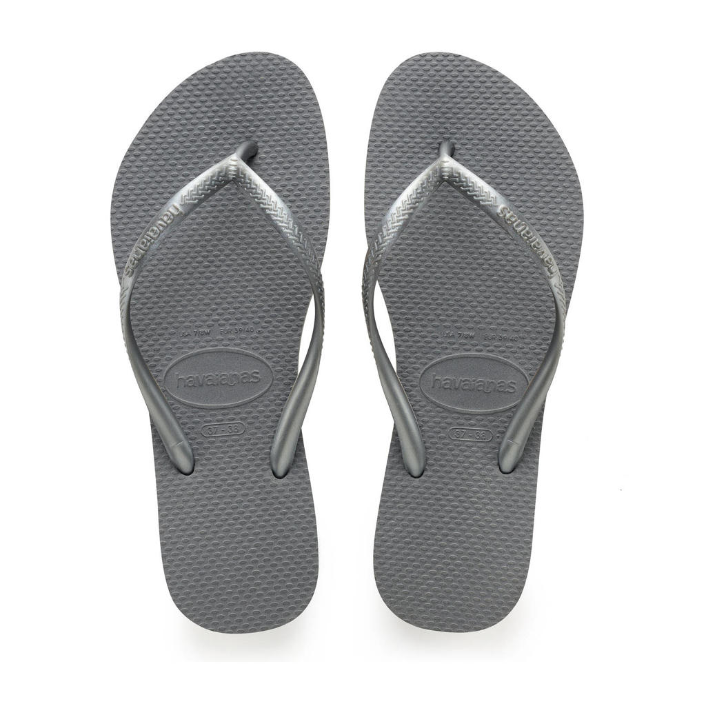 Grijze dames Havaianas Slim teenslippers van pvc/rubber
