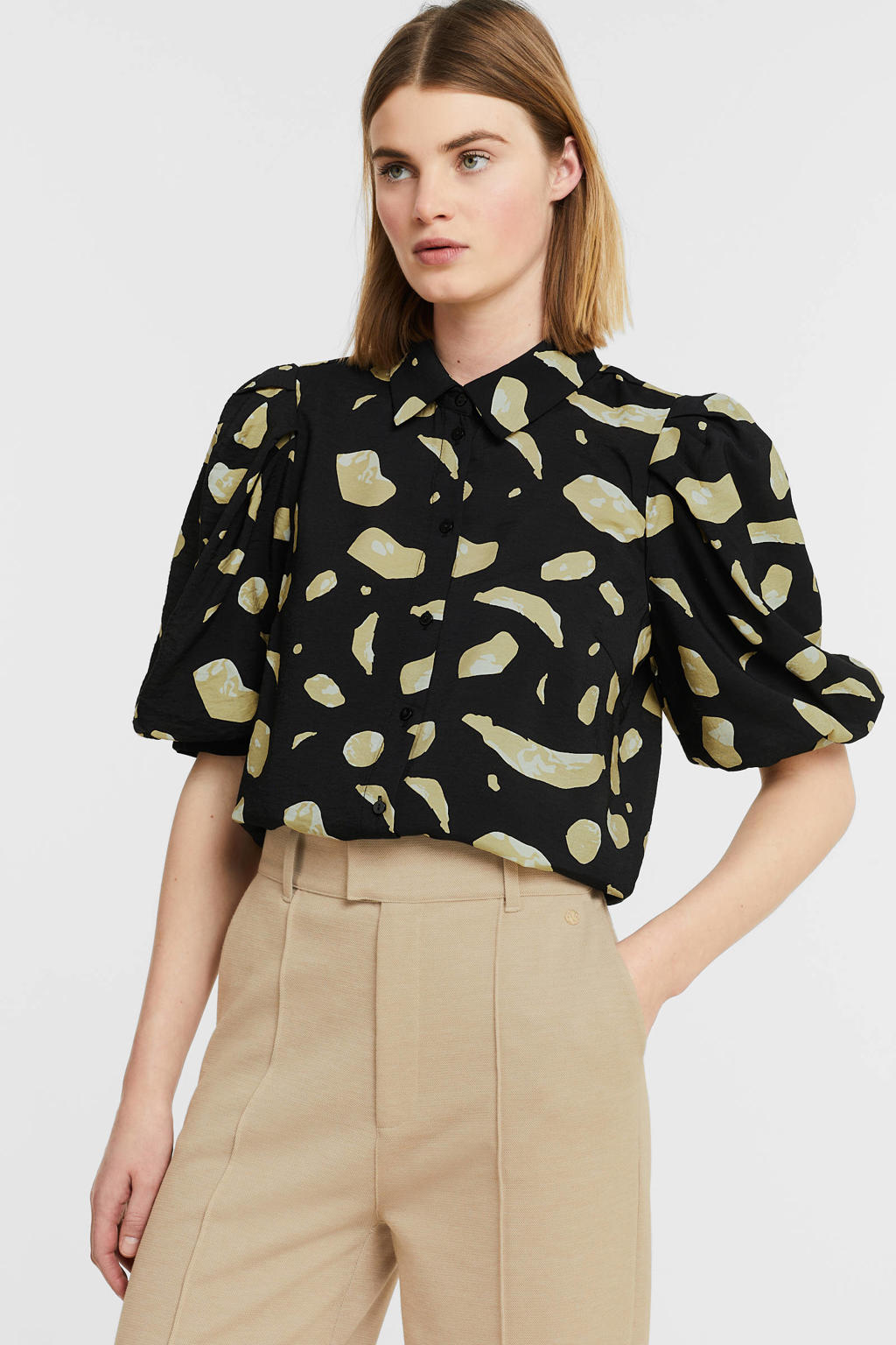OBJECT blouse OBJMESA met all over print zwart/geel