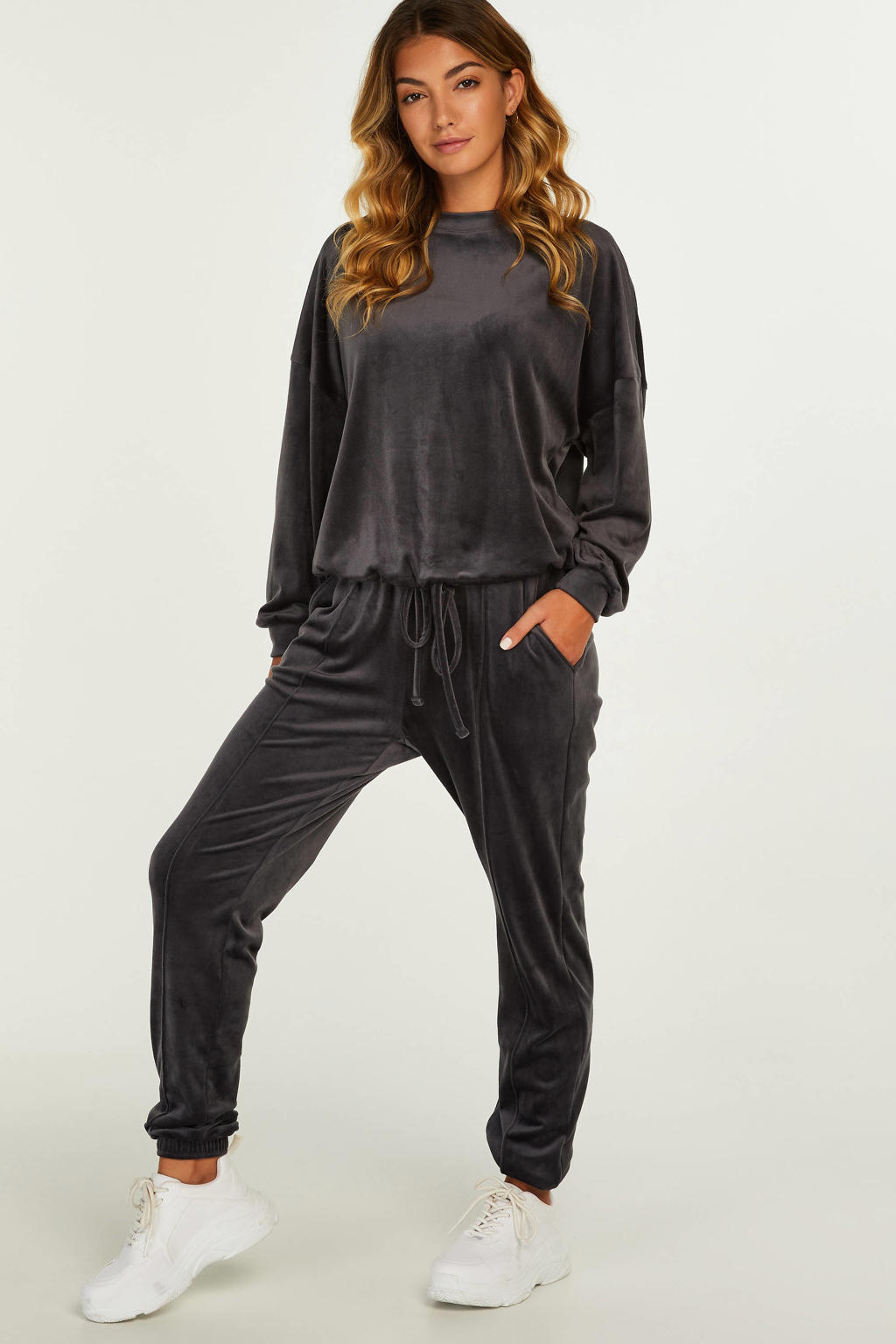 Hunkemöller velours sweater donkergrijs