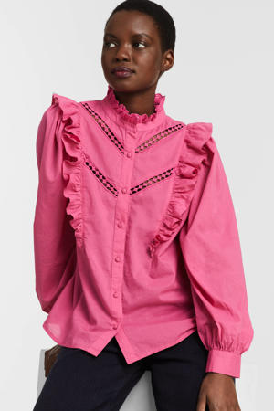 semi-transparante blouse Celeste met ruches roze