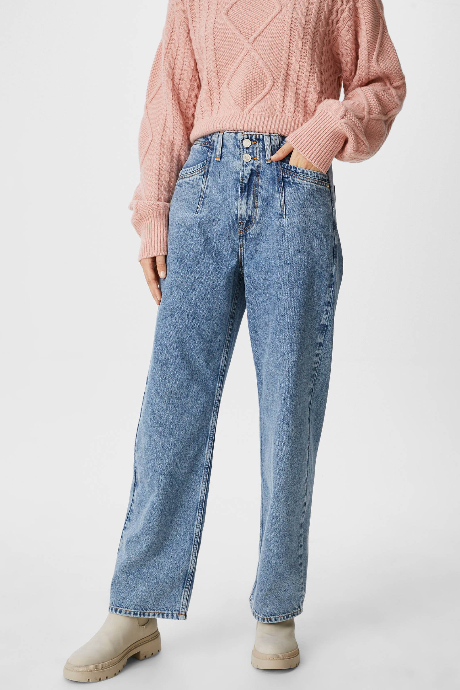 C\u0026A high waist wide leg jeans medium blue denim | wehkamp