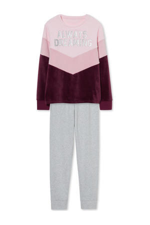 pyjama met tekst roze/rood/grijs