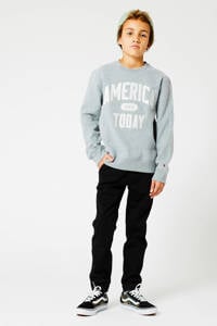 Grijs melange jongens America Today Junior loose fit sweater Simon melange met lange mouwen en ronde hals
