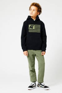 Zwart en groene jongens America Today Junior hoodie Steven Jr van sweat materiaal met logo dessin, lange mouwen, capuchon en geribde boorden