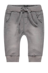 Grijze jongens Babyface newborn baby regular fit jeans van jog denim met elastische tailleband met koord