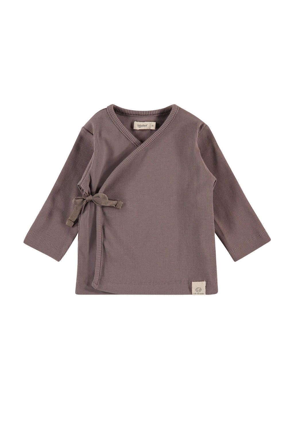 Bruine jongens Babyface baby ribgebreide longsleeve van stretchkatoen met effen, lange mouwen, ronde hals en knoopdetail
