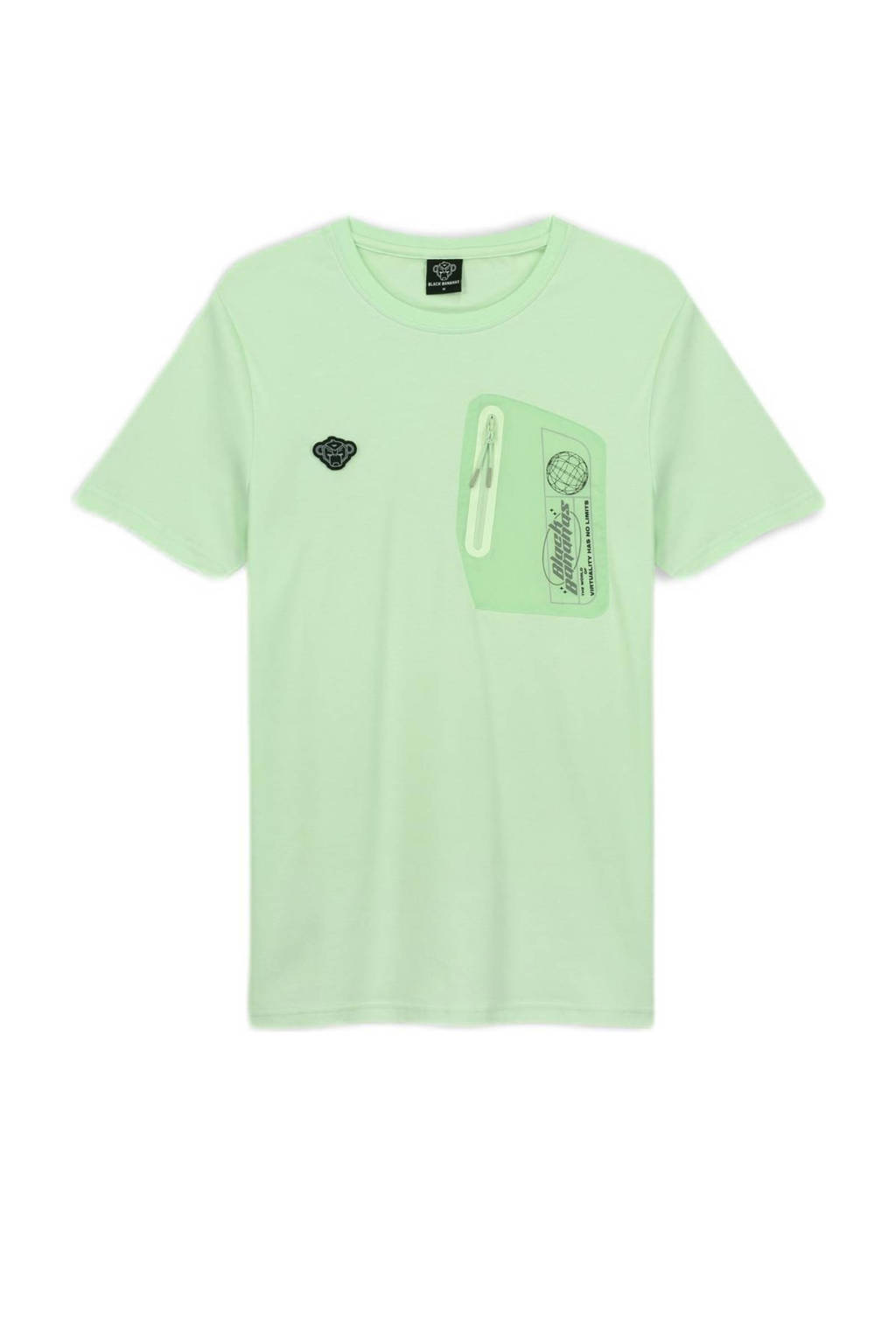 Lichtgroene heren BLACK BANANAS T-shirt Glitching van katoen met logo dessin, korte mouwen en ronde hals