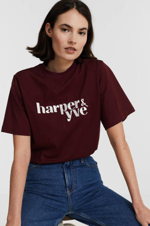 T-shirt Harper met logo en borduursels donkerrood