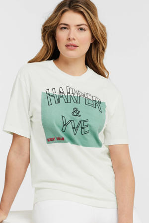 T-shirt Desertdream met printopdruk en borduursels gebroken wit/zwart/groen