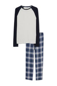 C&A pyjama met ruiten grijs/donkerblauw, Grijs/donkerblauw
