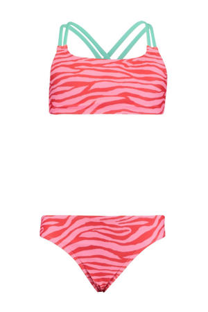 crop bikini Yosi met zebraprint rood/roze