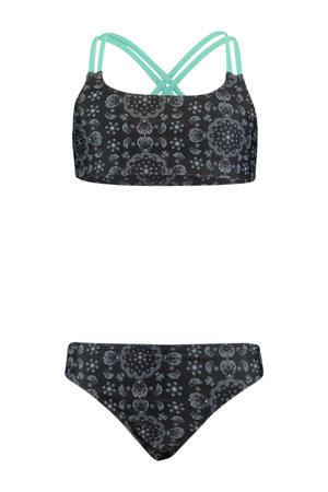 crop bikini Yosi met all over print zwart/grijs
