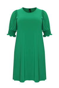 Yoek A-lijn jurk van travelstof DOLCE met volant groen