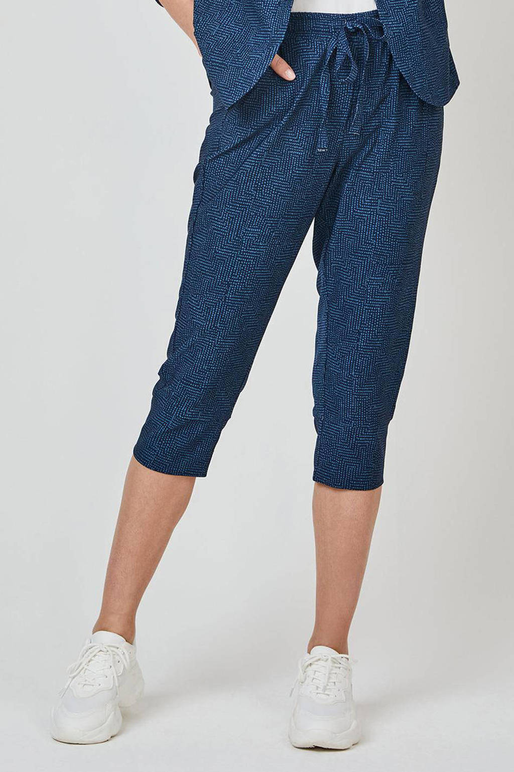 Blauwe dames Didi tapered fit broek van travelstof met regular waist en elastische tailleband