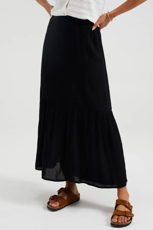 midi rok met textuur zwart