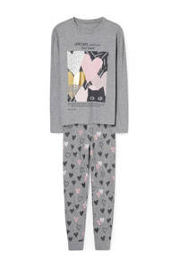 C&A pyjama met printopdruk grijs melange, Grijs melange