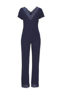 Lascana pyjama met kant donkerblauw