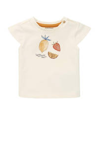 Ecru meisjes Noppies baby T-shirt Alcobendas katoen met printopdruk, korte mouwen, ronde hals en drukknoopsluiting