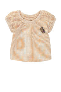 Oranje en ecru meisjes Noppies baby gestreept T-shirt Alexandra katoen met korte mouwen, ronde hals en ruches