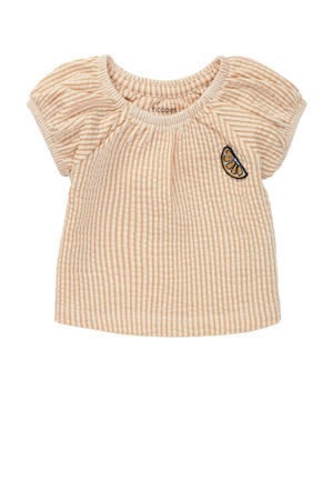 baby gestreept T-shirt Alexandra met biologisch katoen oranje/ecru