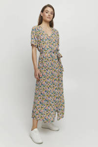 Multikleurige dames Fransa maxi jurk set van van viscose met bloemenprint, korte mouwen en V-hals