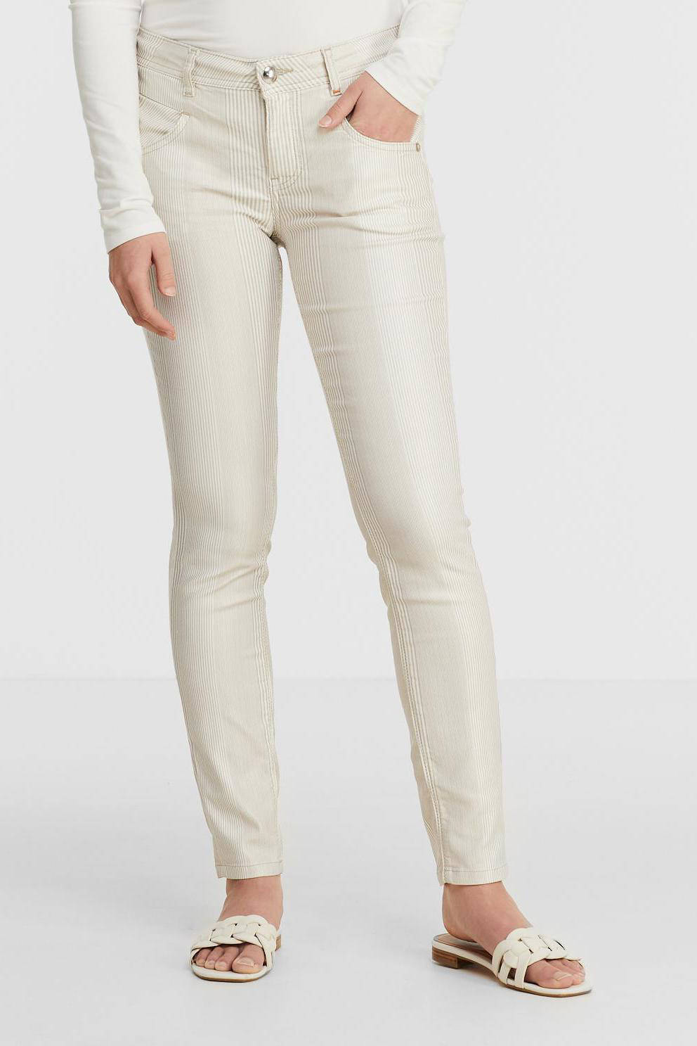 Mos Mosh gestreepte slim fit broek Nelly Feather ecru | wehkamp