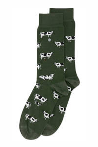 Alfredo Gonzales sokken met all-over koeienprint donkergroen, Donkergroen/wit/zwart