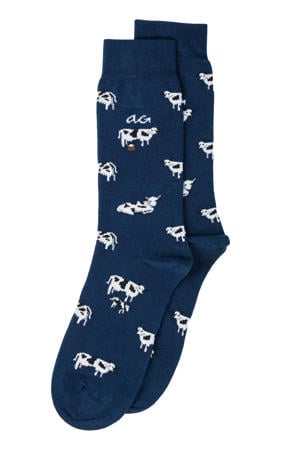 sokken met all-over koeienprint donkerblauw