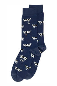 Alfredo Gonzales sokken met all-over koeienprint donkerblauw, Donkerblauw/wit/zwart