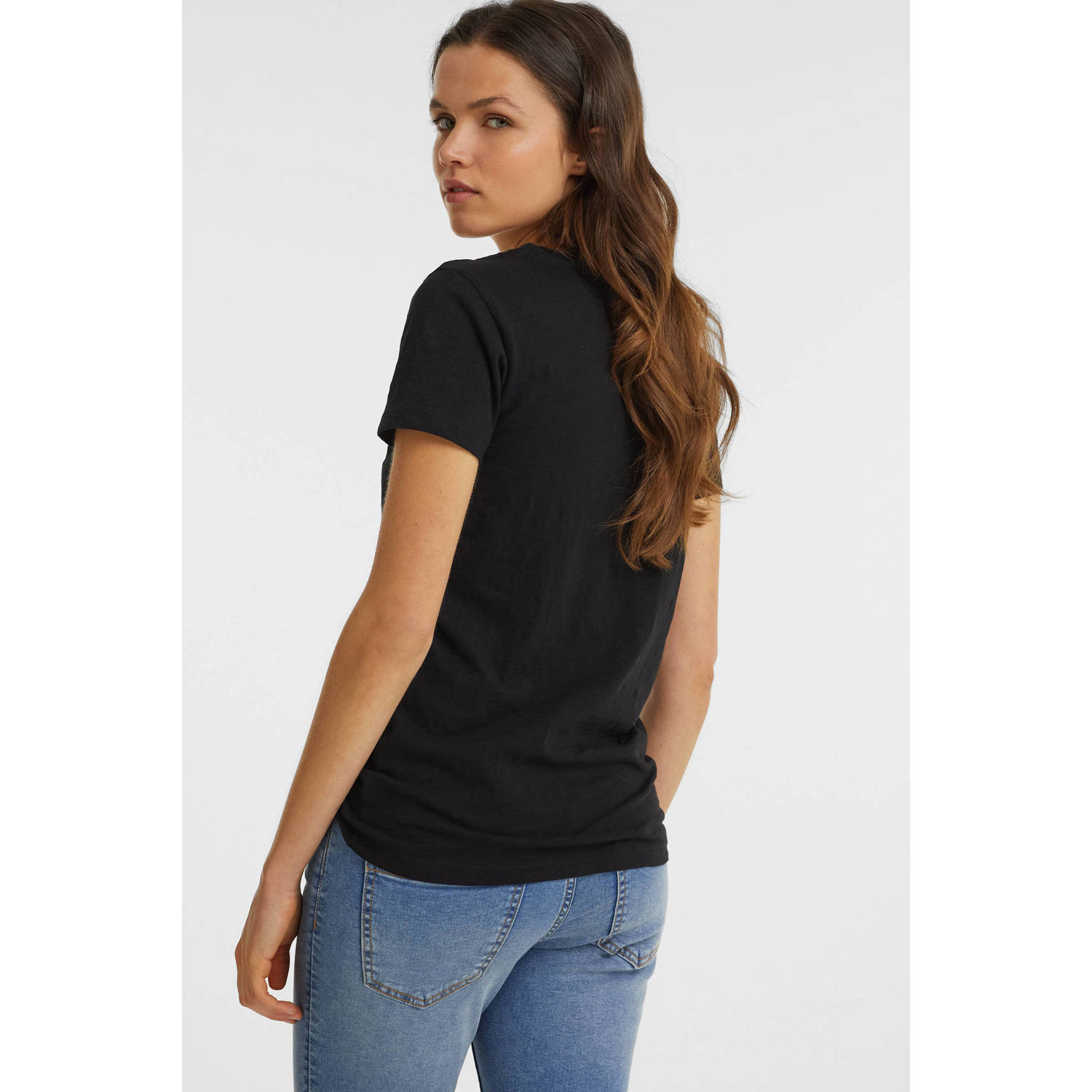 anytime T-shirt met V-hals zwart