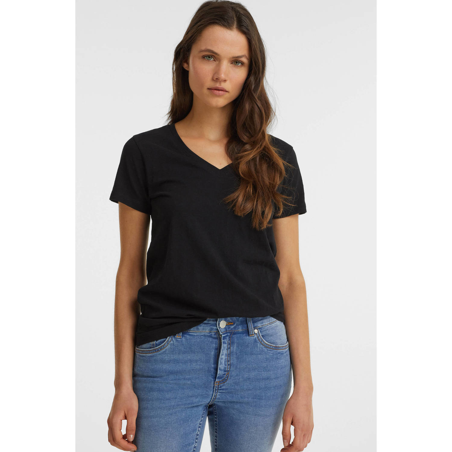 anytime T-shirt met V-hals zwart