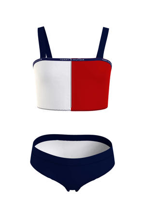 crop bikini donkerblauw/rood/wit