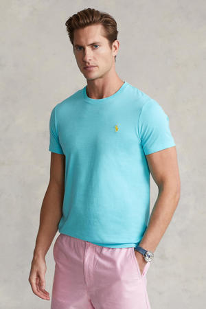 slim fit T-shirt met logo licht turquoise