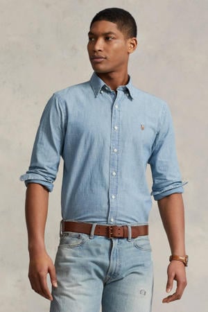 custom fit denim overhemd light blue