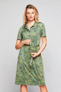 Mart Visser jurk Cailey met all over print en ceintuur groen/donkerblauw/geel